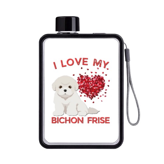 I love my Bichon Frise Cute valentines puppy dog Flat Water Bottles