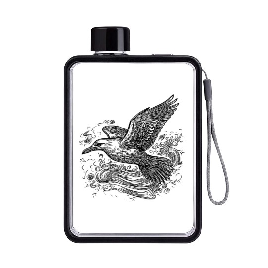 Elegant Flying Seagull Over The Water Flat Water Bottles