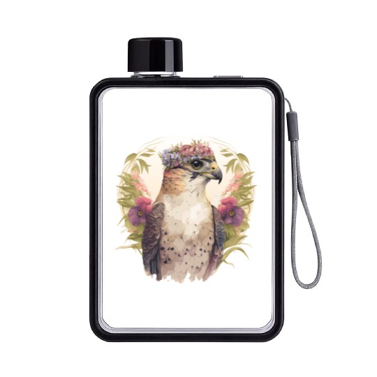 Watercolor Falcon Birds Of Prey Flower Crown Flora Flat Water Bottles