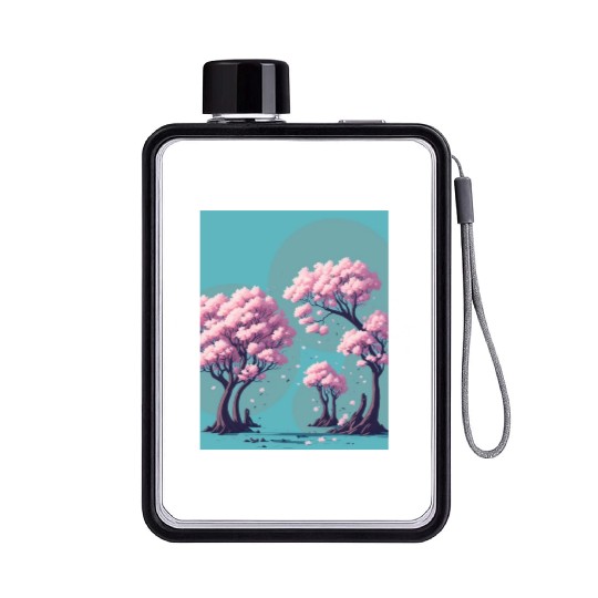 Cherry Blossom tress with falling flowers Flat Water Bottles