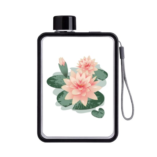 Water lily flower with bud in water lily pond Flat Water Bottles