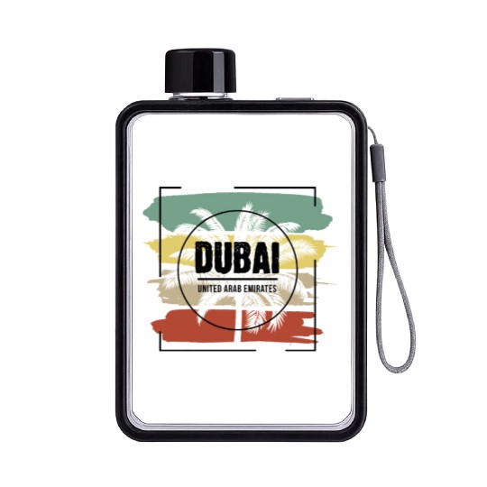Dubai United Arab Emirates Palm Tree Retro Flat Water Bottles