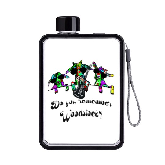 Hippie Goats playing guitar remembering Woodstock Flat Water Bottles