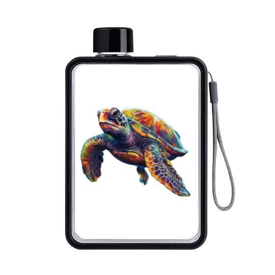 Colorful underwater sea turtle dreamlike beautiful Flat Water Bottles