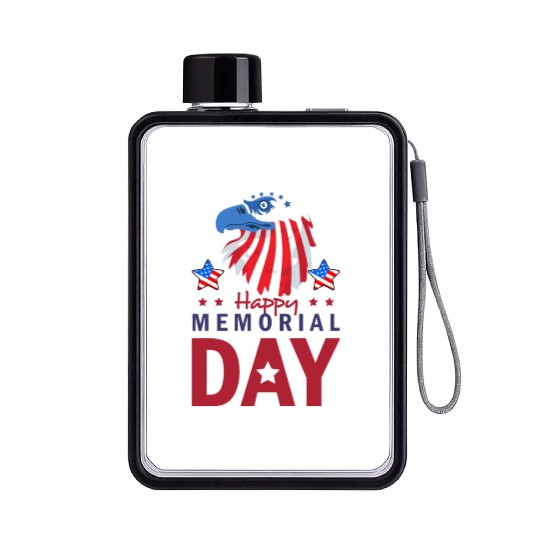 Happy Memorial Day Veterans Brave US Eagle Stars Flat Water Bottles