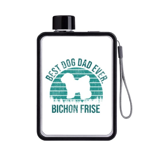 Best Dog Dad Ever Bichon Frise Dog Gift for Men Flat Water Bottles