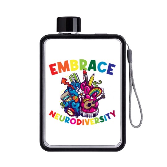 Embrace Neurodiversity Funny Adhd Flat Water Bottles