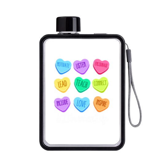 Librarian Life Teacher Valentines Day Pastel Candy Flat Water Bottles