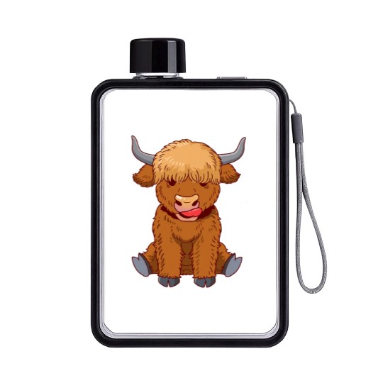 Scottish Highland Cow Cute Heifer Cattle Cow Farme Flat Water Bottles