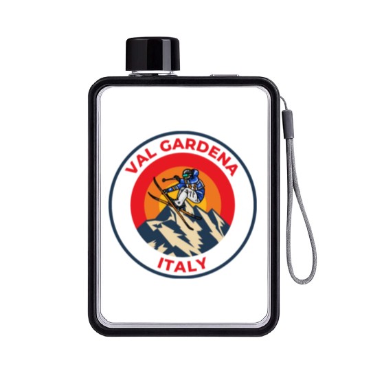 Vintage Cool Skiing in Val Gardena Italy Sunset Flat Water Bottles