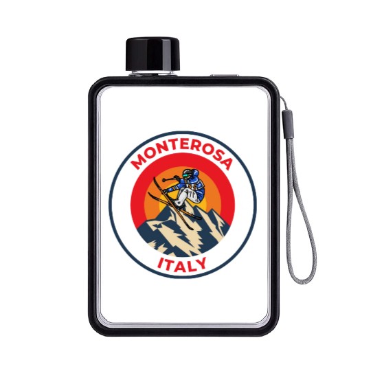 Vintage Cool Skiing in Monterosa Italy Sunset Flat Water Bottles