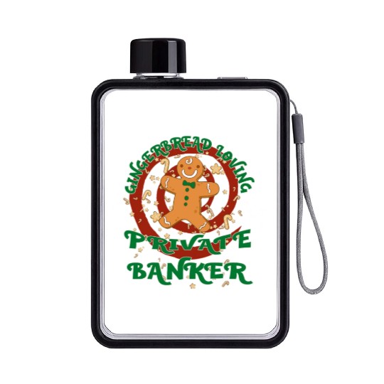 Private Banker Job Gingerbread Funny Xmas Flat Water Bottles