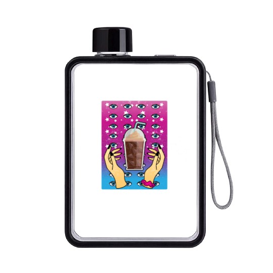 Funny Iced Coffee Tarot Card Iced Coffee Lover Flat Water Bottles