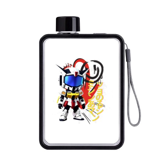 Chibi Mecha: A Cute Cyberpunk Design 8 Flat Water Bottles