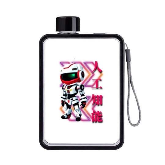 Chibi Mecha: A Cute Cyberpunk Design 4 Flat Water Bottles