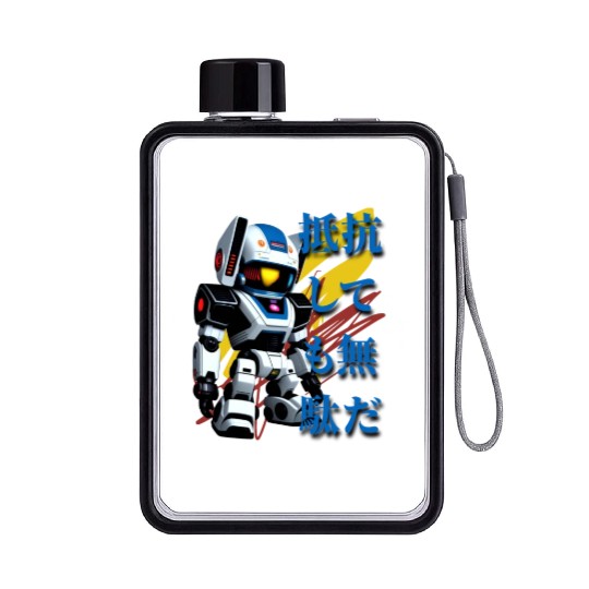 Chibi Mecha: A Cute Cyberpunk Design 5 Flat Water Bottles