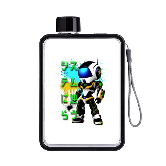 Chibi Mecha: A Cute Cyberpunk Design 6 Flat Water Bottles