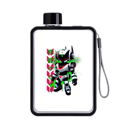 Chibi Mecha: A Cute Cyberpunk Design 1 Flat Water Bottles