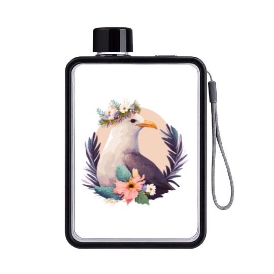 Cute Seagull Bird Flower Crown Floral Birds Flat Water Bottles