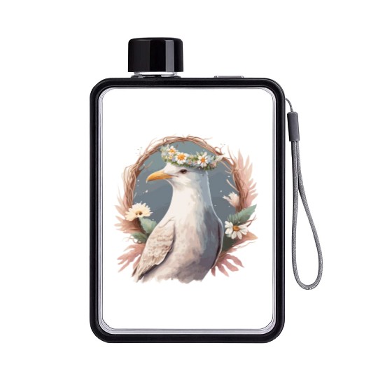 Seagull Bird Flower Crown Floral Seabirds Flat Water Bottles