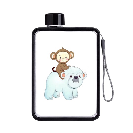 Monkey rides polar bear polar bear Flat Water Bottles