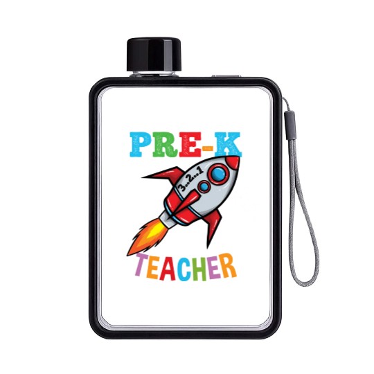 Space Pre K Teacher Preschool Back To School Flat Water Bottles