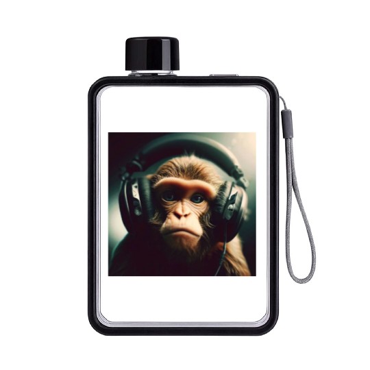 monkey wear headphones Flat Water Bottles