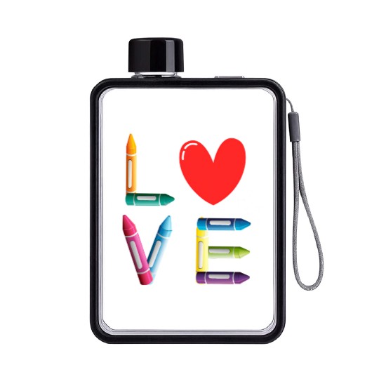 Pre-K Teacher Preschool Day Love Teachers Crayon Flat Water Bottles