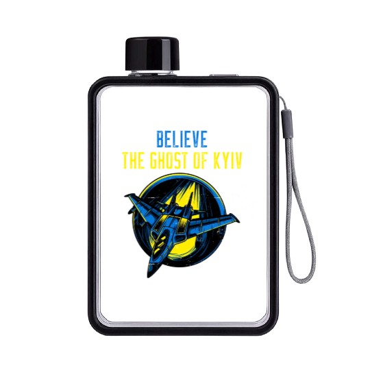 The Ghost Of Kyiv Believe Ukraine I Stand With Ukr Flat Water Bottles
