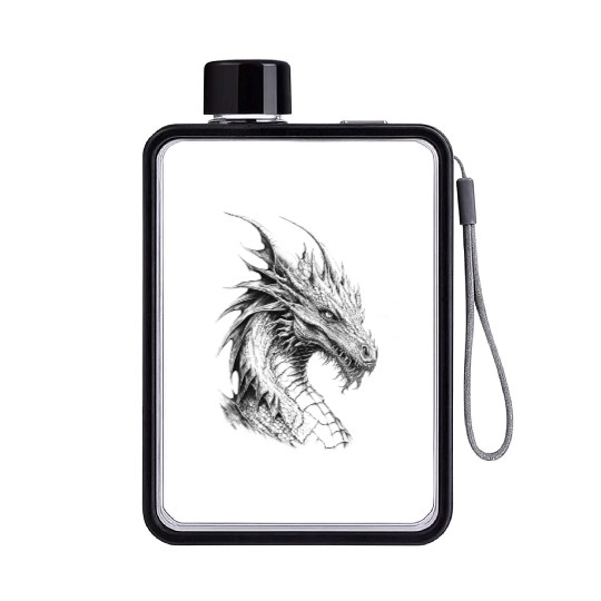 Mythical Dragon. An Epic Grayscale Legend. Flat Water Bottles