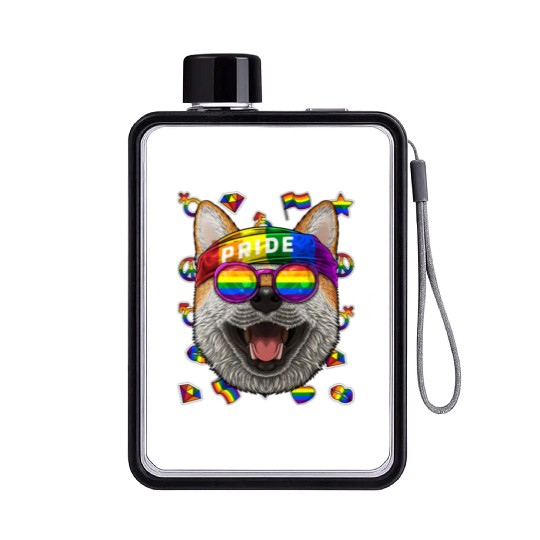 Lgbt Shiba Inu Gay Pride Month Dog Rainbow Lesbian Flat Water Bottles