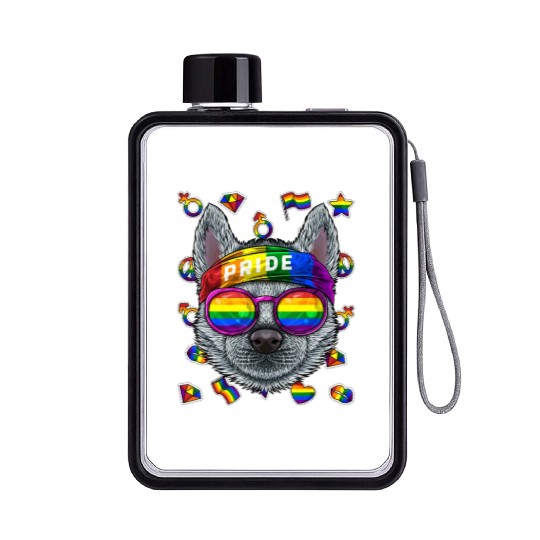 Lgbt Husky Gay Pride Month Dog Rainbow Lesbian Flat Water Bottles