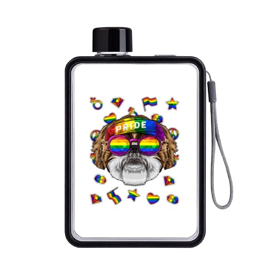 Lgbt Shih Tzu Gay Pride Month Dog Rainbow Lesbian Flat Water Bottles