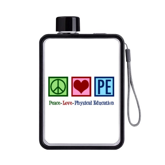 Peace Love Pe Teacher Physical Education Flat Water Bottles