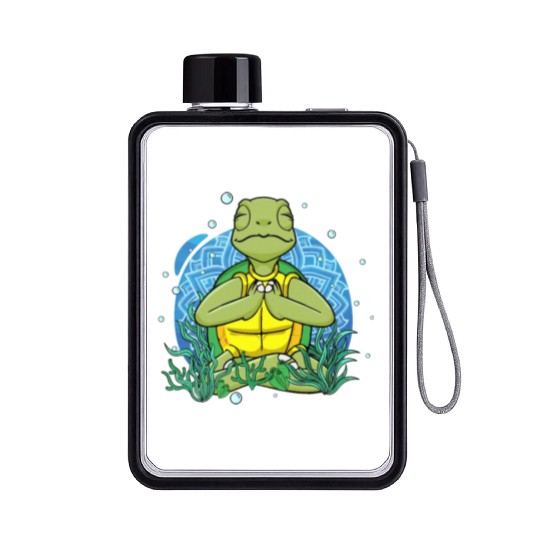 Meditating Sea Turtle Gift Yoga Zen Meditation Flat Water Bottles