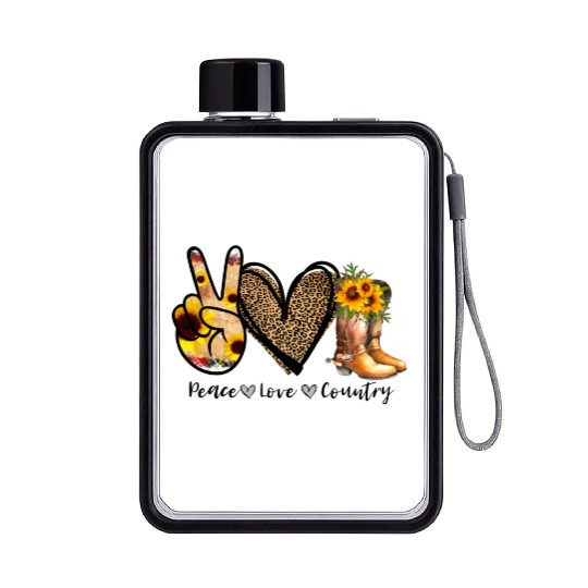 Sunflower Peace Love Country Cowgirl Midwest Boot Flat Water Bottles
