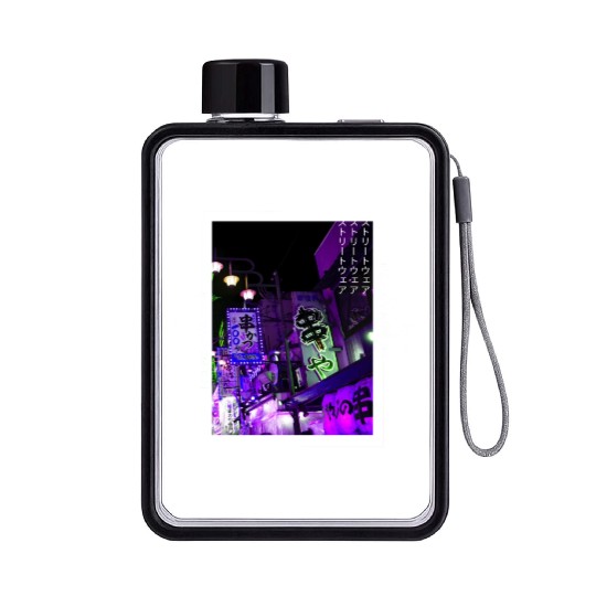 Japanese Cyberpunk Tokyo Streetwear Aesthetic Flat Water Bottles
