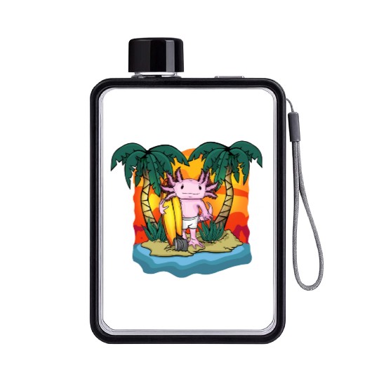 Axolotl Gift Beach Surfing Lover Kids Ocean Flat Water Bottles
