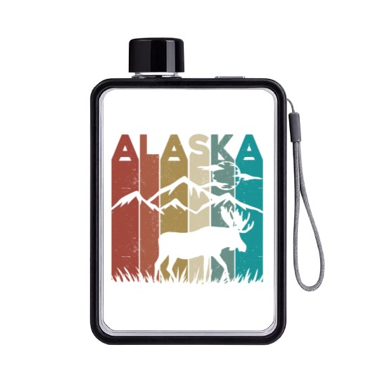 Alaska Moose Retro Vintage Alaskan Moose Souvenir Flat Water Bottles