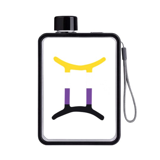 Non Binary Gemini Sign Non Binary Pride Flat Water Bottles