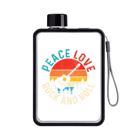 Peace Love & Rock & Roll Guitar Player Guitarist Flat Water Bottles