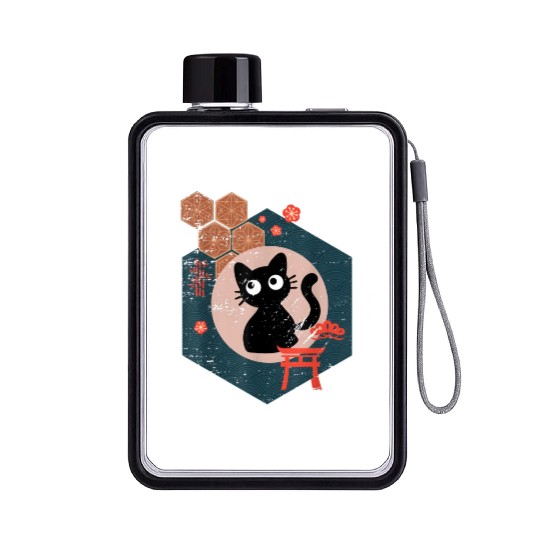 Black Cat Lover japanese kitten anime tokyo otaku Flat Water Bottles