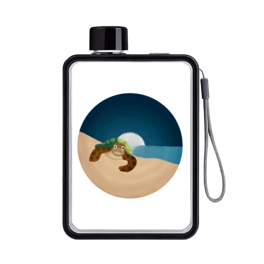 Night Serenity: Sea Turtle by the Moon Flat Water Bottles