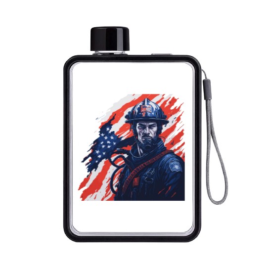 Firefighter USA Flag Design Flat Water Bottles