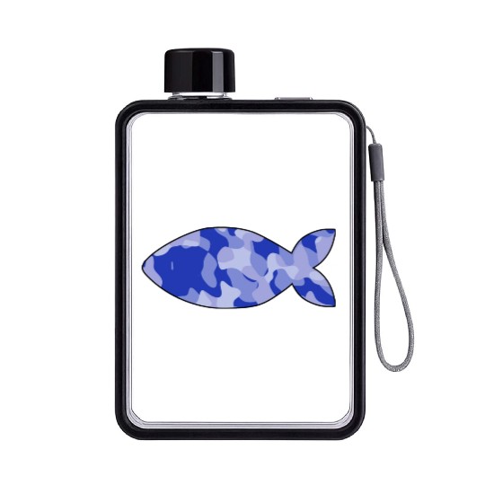 Fish blue camo Flat Water Bottles