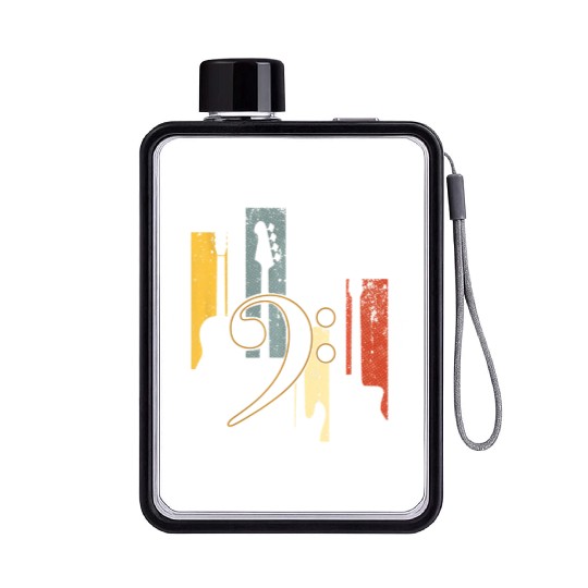 Bass Clef Vintage Bass Guitar Players Music Flat Water Bottles