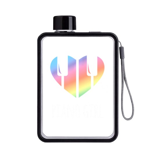 Piano Girl with Rainbow Heart Flat Water Bottles
