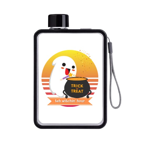 Halloween Cute Ghost Witching Hour Trick Or Treat Flat Water Bottles