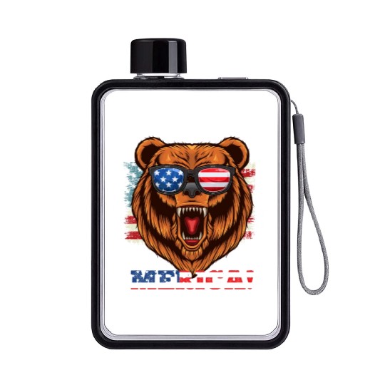 Merica Independence Day American Bear USA Party Flat Water Bottles