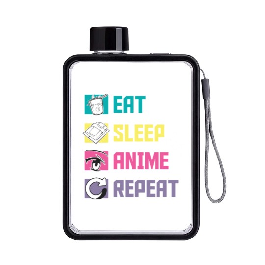 Eat Sleep Anime Repeat funny Flat Water Bottles